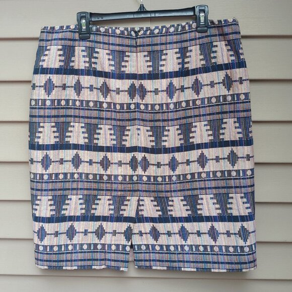Ann Taylor Tweed Straight Skirt 304291 Dark Blue Multicolor Aztec Geo-Print - Picture 6 of 10